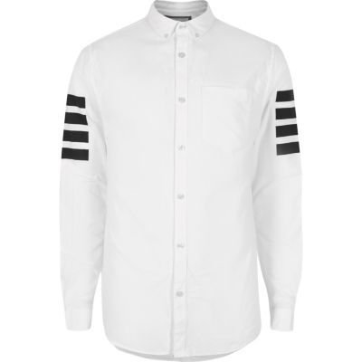 White contrast stripe sleeve Oxford shirt